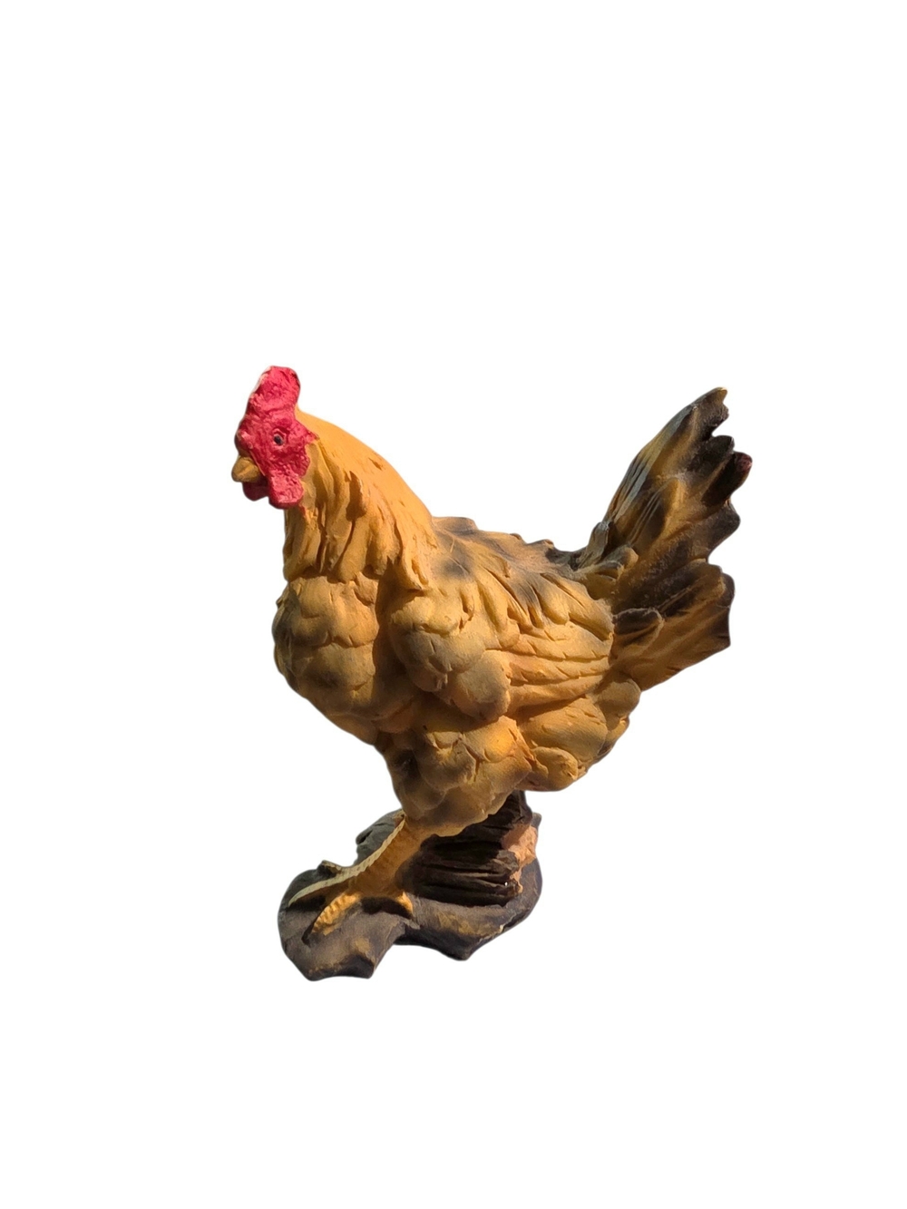 Hand-Painted Yellow Hen Figurine with Red Comb - Decorative Home Accent